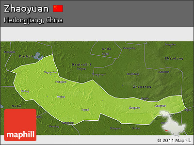 Physical 3D Map of Zhaoyuan, darken