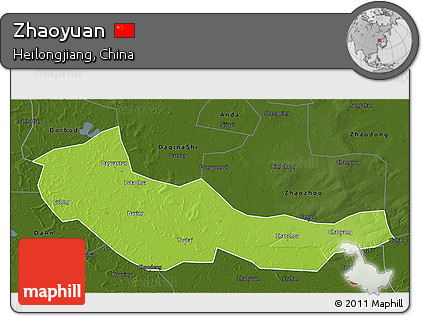 Physical 3D Map of Zhaoyuan, darken