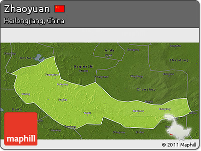 Physical 3D Map of Zhaoyuan, darken