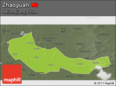 Physical 3D Map of Zhaoyuan, darken, semi-desaturated