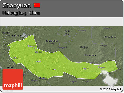 Physical 3D Map of Zhaoyuan, darken, semi-desaturated