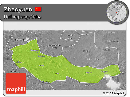 Physical 3D Map of Zhaoyuan, desaturated