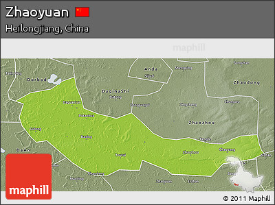 Physical 3D Map of Zhaoyuan, semi-desaturated
