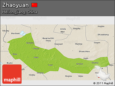 Physical 3D Map of Zhaoyuan, shaded relief outside