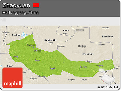 Physical 3D Map of Zhaoyuan, shaded relief outside