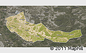 Satellite 3D Map of Zhaoyuan, darken, semi-desaturated