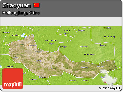 Satellite 3D Map of Zhaoyuan, physical outside