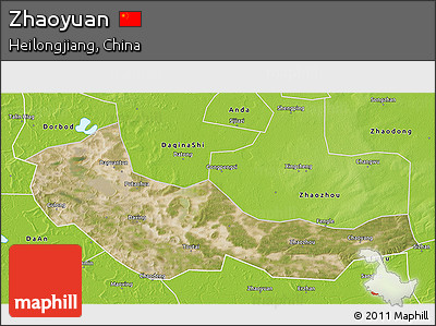 Satellite 3D Map of Zhaoyuan, physical outside