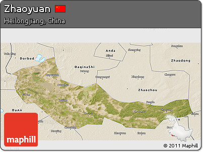 Satellite 3D Map of Zhaoyuan, shaded relief outside