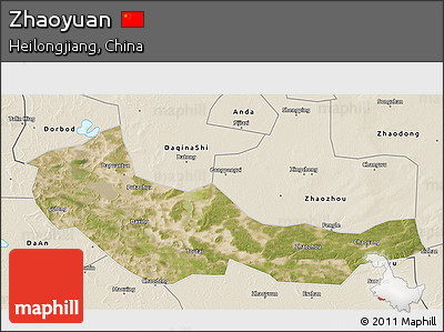 Satellite 3D Map of Zhaoyuan, shaded relief outside