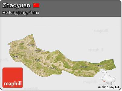 Satellite 3D Map of Zhaoyuan, single color outside