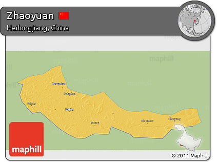 Savanna Style 3D Map of Zhaoyuan, single color outside
