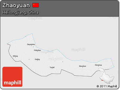 Silver Style 3D Map of Zhaoyuan, single color outside