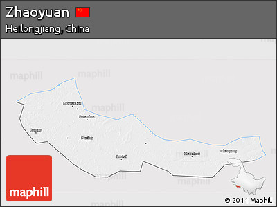 Silver Style 3D Map of Zhaoyuan, single color outside