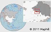 Gray Location Map of Zhaoyuan, highlighted country, highlighted parent region, hill shading