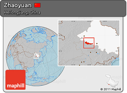 Gray Location Map of Zhaoyuan, highlighted parent region, hill shading