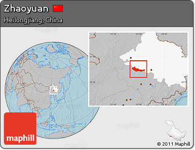Gray Location Map of Zhaoyuan, highlighted parent region, hill shading