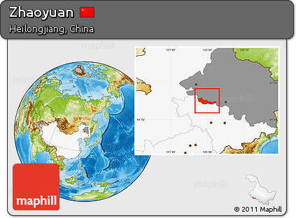 Physical Location Map of Zhaoyuan, highlighted country, highlighted parent region