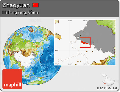 Physical Location Map of Zhaoyuan, highlighted country, highlighted parent region
