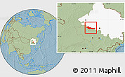 Savanna Style Location Map of Zhaoyuan, highlighted parent region, hill shading