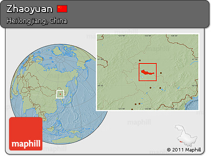 Savanna Style Location Map of Zhaoyuan, hill shading