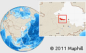 Shaded Relief Location Map of Zhaoyuan, highlighted parent region