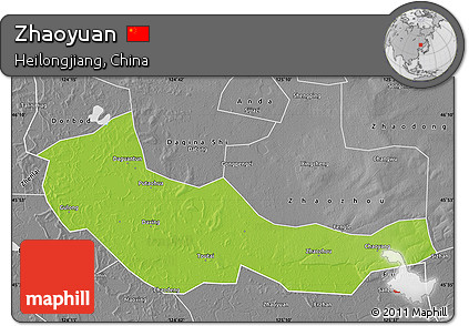 Physical Map of Zhaoyuan, desaturated