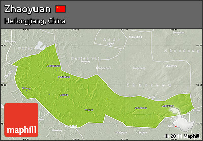 Physical Map of Zhaoyuan, lighten, semi-desaturated