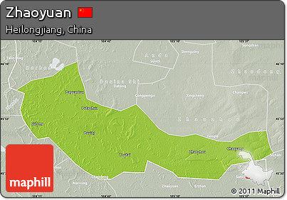 Physical Map of Zhaoyuan, lighten, semi-desaturated
