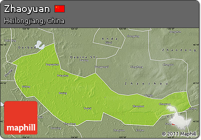 Physical Map of Zhaoyuan, semi-desaturated
