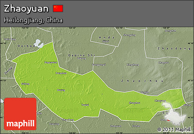 Physical Map of Zhaoyuan, semi-desaturated