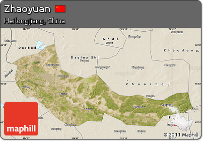 Satellite Map of Zhaoyuan, shaded relief outside
