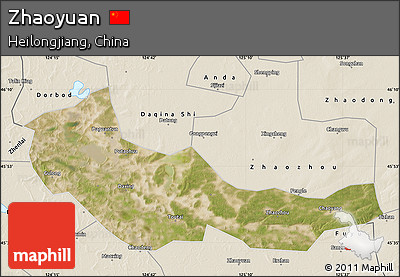 Satellite Map of Zhaoyuan, shaded relief outside