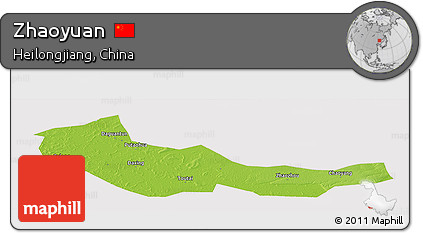Physical Panoramic Map of Zhaoyuan, cropped outside