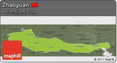 Physical Panoramic Map of Zhaoyuan, darken, semi-desaturated