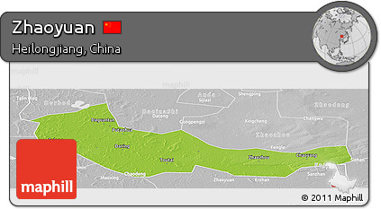 Physical Panoramic Map of Zhaoyuan, lighten, desaturated