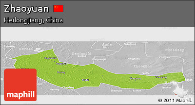 Physical Panoramic Map of Zhaoyuan, lighten, desaturated