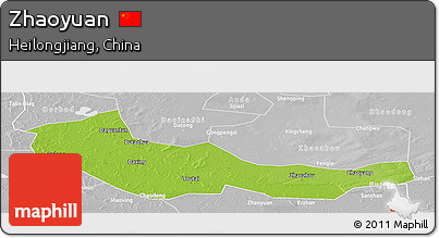 Physical Panoramic Map of Zhaoyuan, lighten, desaturated