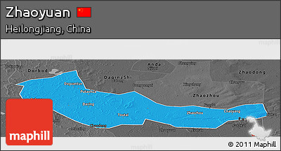 Political Panoramic Map of Zhaoyuan, darken, desaturated