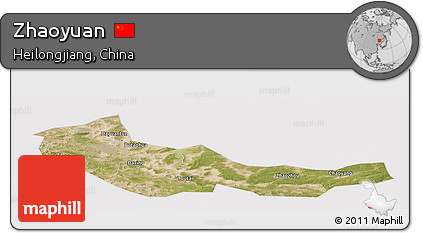 Satellite Panoramic Map of Zhaoyuan, cropped outside