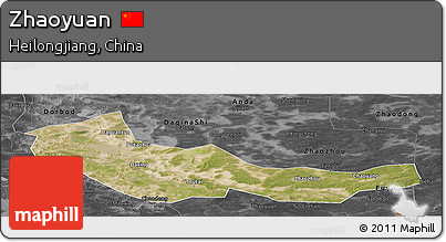 Satellite Panoramic Map of Zhaoyuan, darken, desaturated