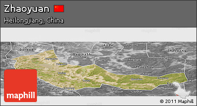 Satellite Panoramic Map of Zhaoyuan, desaturated