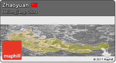 Satellite Panoramic Map of Zhaoyuan, desaturated