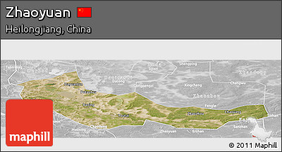 Satellite Panoramic Map of Zhaoyuan, lighten, desaturated