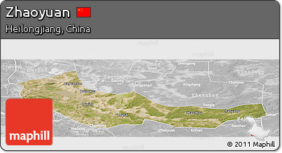 Satellite Panoramic Map of Zhaoyuan, lighten, desaturated