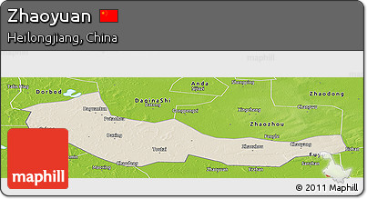 Shaded Relief Panoramic Map of Zhaoyuan, physical outside