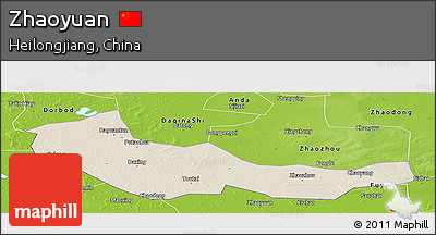 Shaded Relief Panoramic Map of Zhaoyuan, physical outside