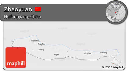 Silver Style Panoramic Map of Zhaoyuan, single color outside