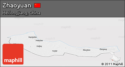 Silver Style Panoramic Map of Zhaoyuan, single color outside