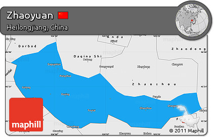 Political Simple Map of Zhaoyuan, single color outside, borders and labels